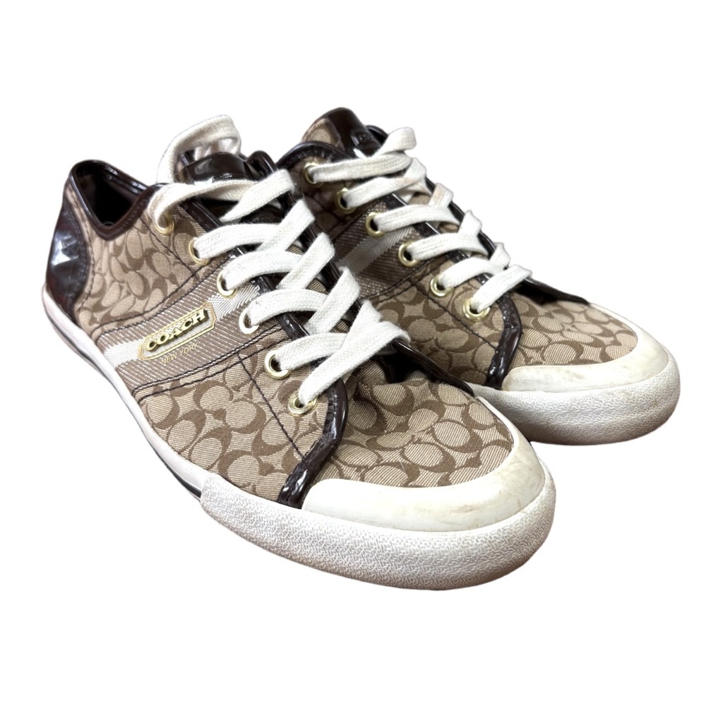 Coach Barrett Brown Signature Canvas Sneakers Women’s Size 8